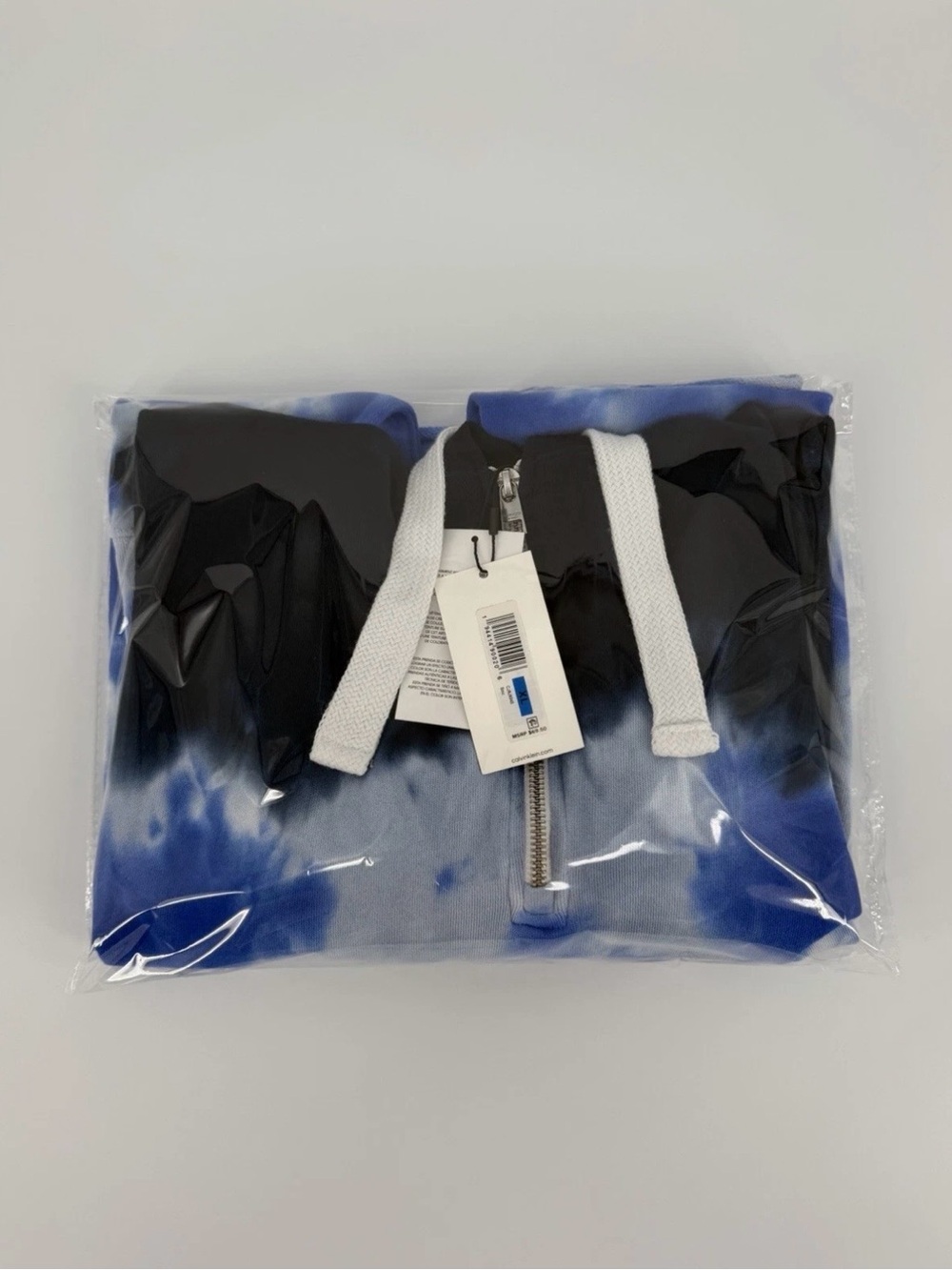 Calvin Klein Jeans Hoodie Women XL Blue Tie Dye Cropped Pullover Zip Neck NWT - Picture 13 of 13